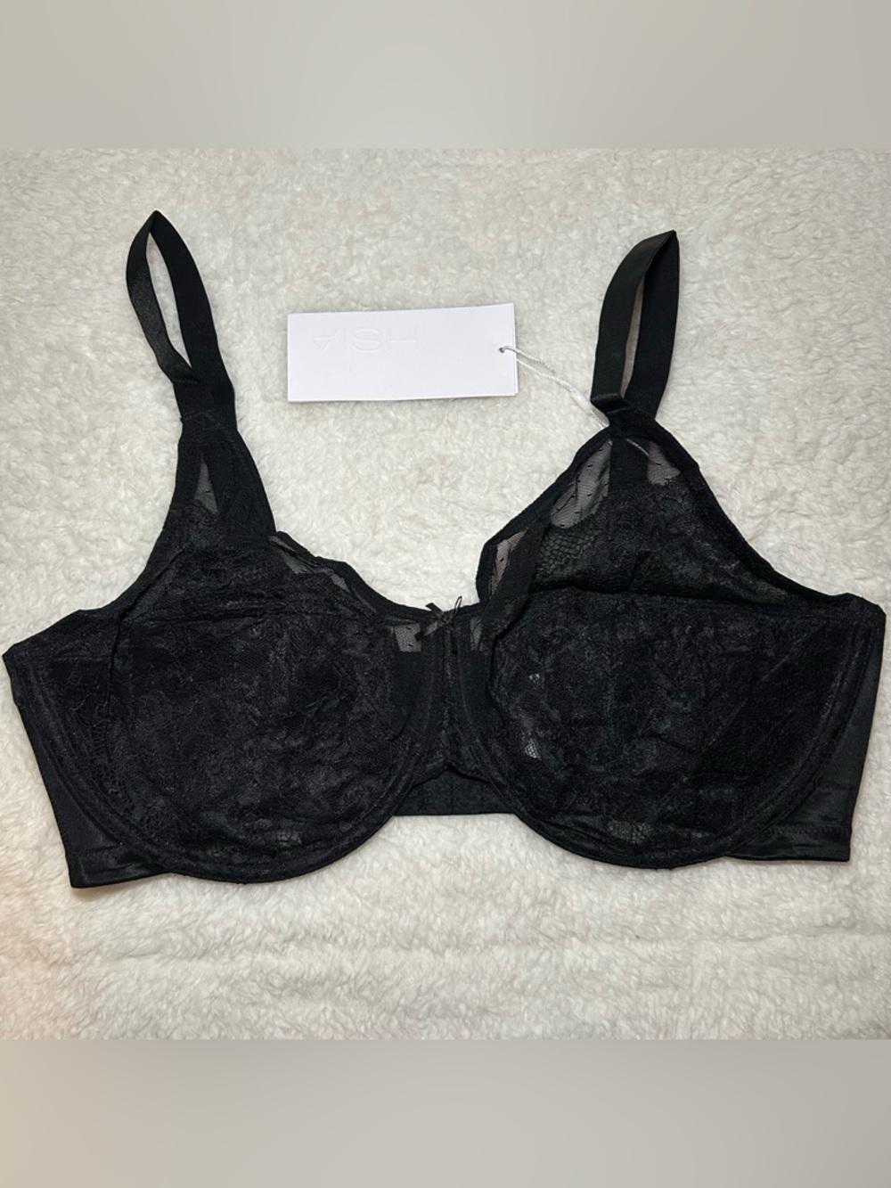 HSIA Enchanted Unlined Lace Underwire Bra 38DDD Black NWT